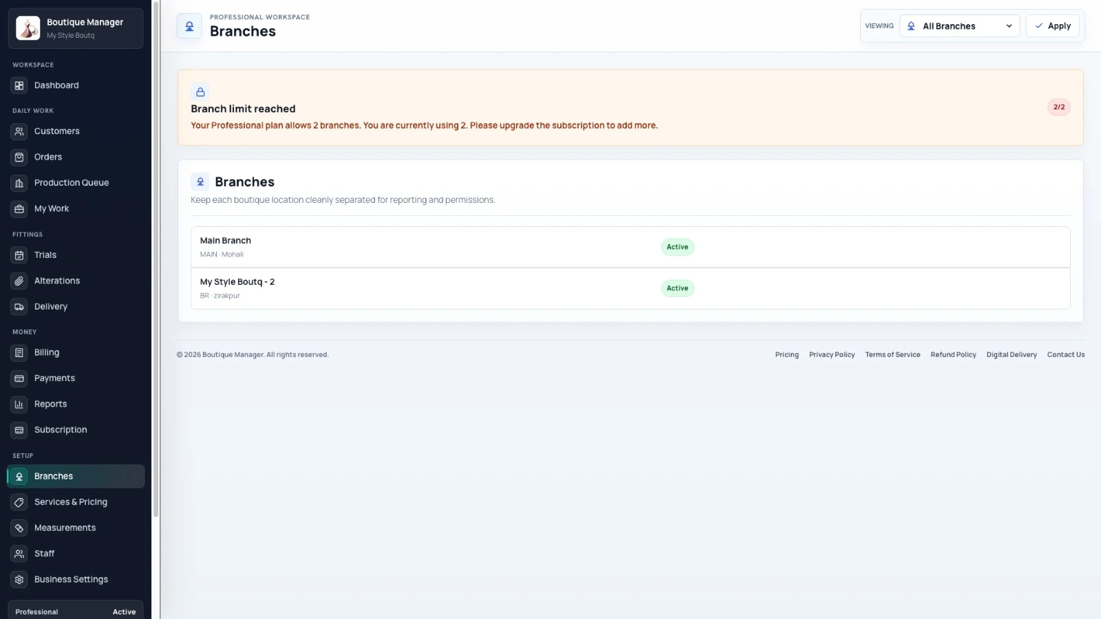Boutique Manager Multi-Branch Management Dashboard