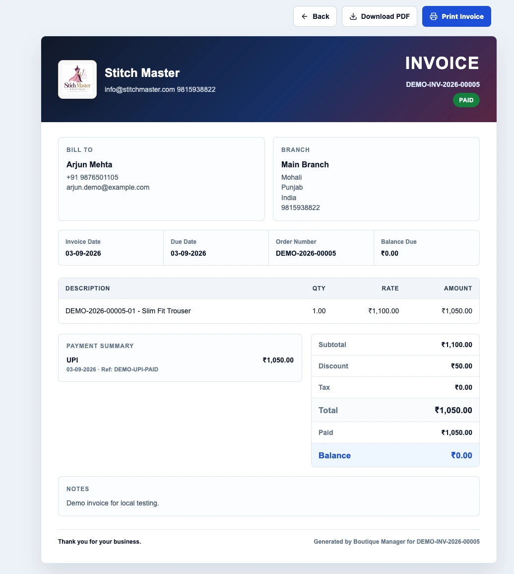 Professional Invoice with WhatsApp Dispatch and QR Payment